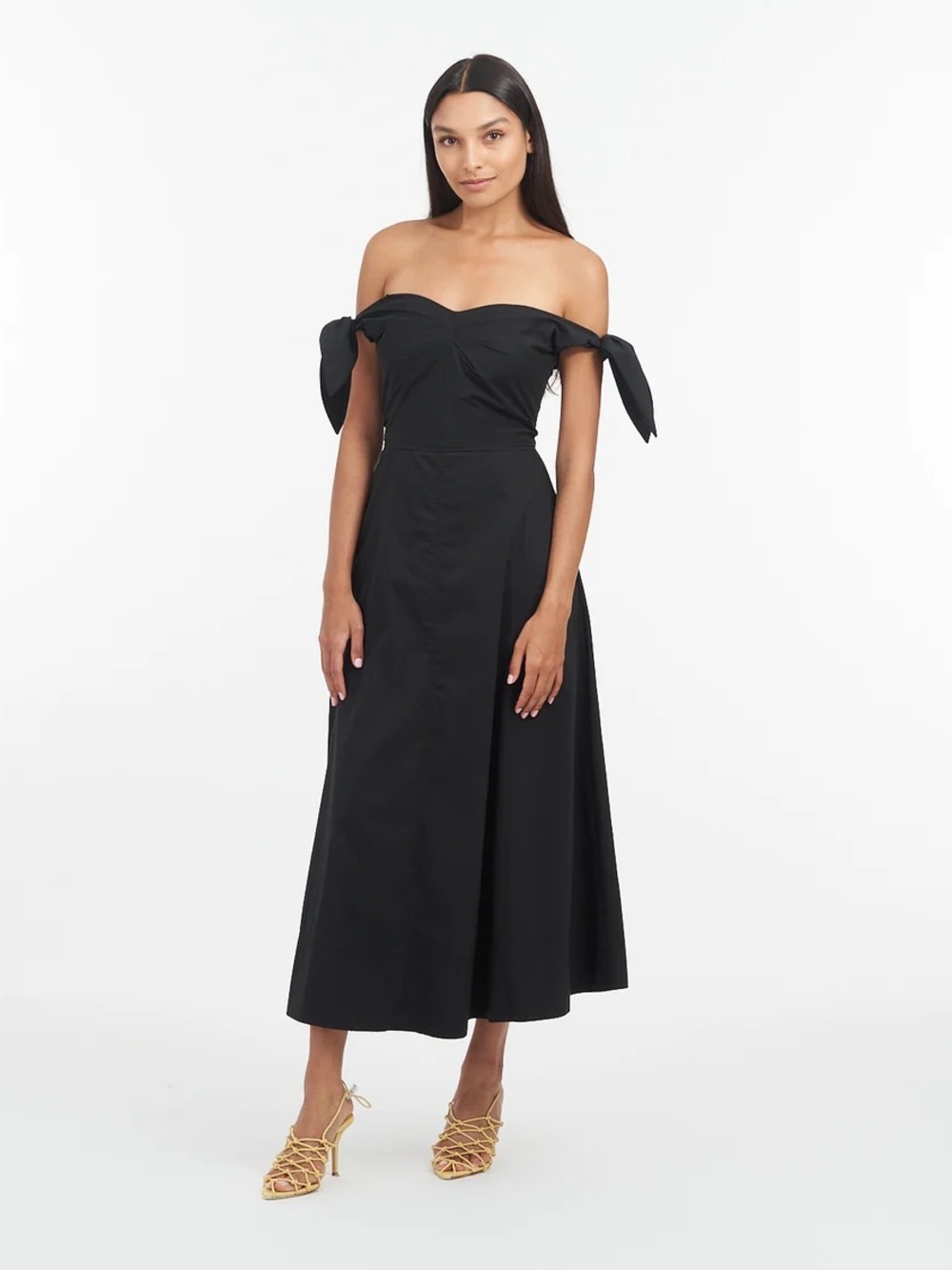 Tanya Taylor Ashland Dress black sweetheart off the shoulder bow dress sz 0 NWT